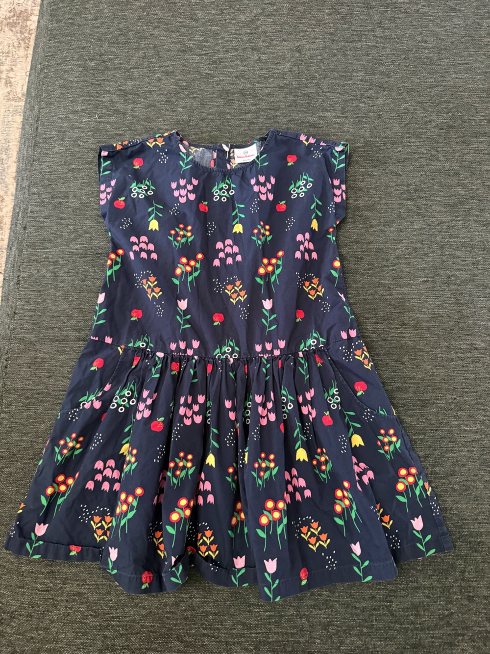 Hanna Anderson 140 cm Navy Floral Cotton Girls' Dress - Pink & Red Flower Print